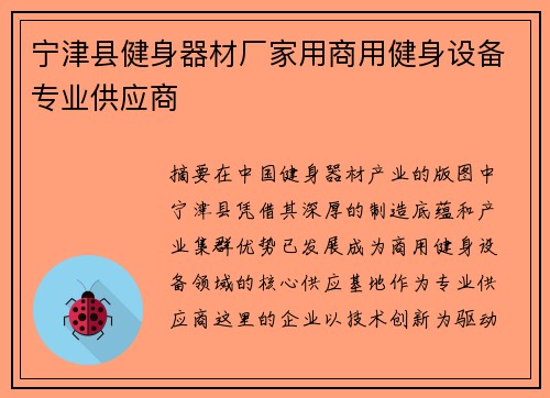 宁津县健身器材厂家用商用健身设备专业供应商